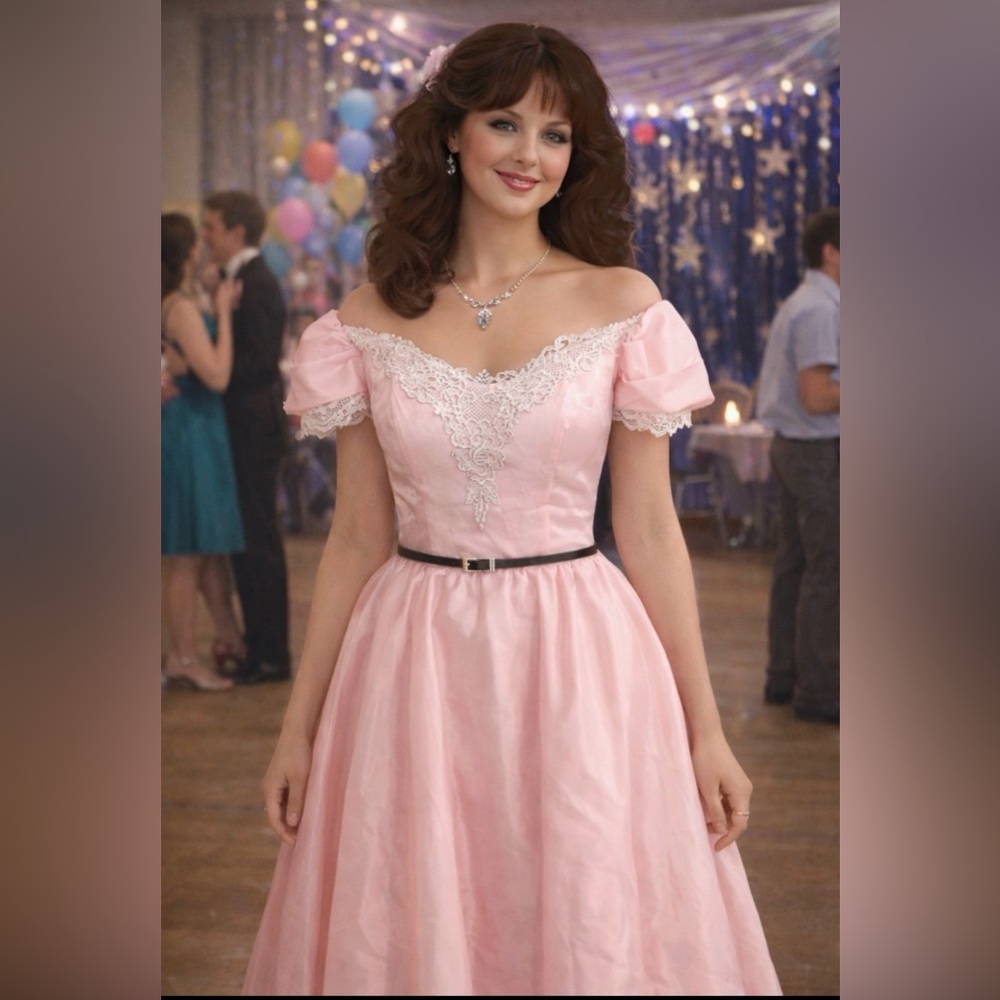 Pretty in Pink, authentic 80’s dress- built in crinoline - satin brocade - large